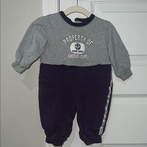 VINTAGE B.U.M. Gray and Navy Baby Bum Soccer Department Purple and Gray Onesie